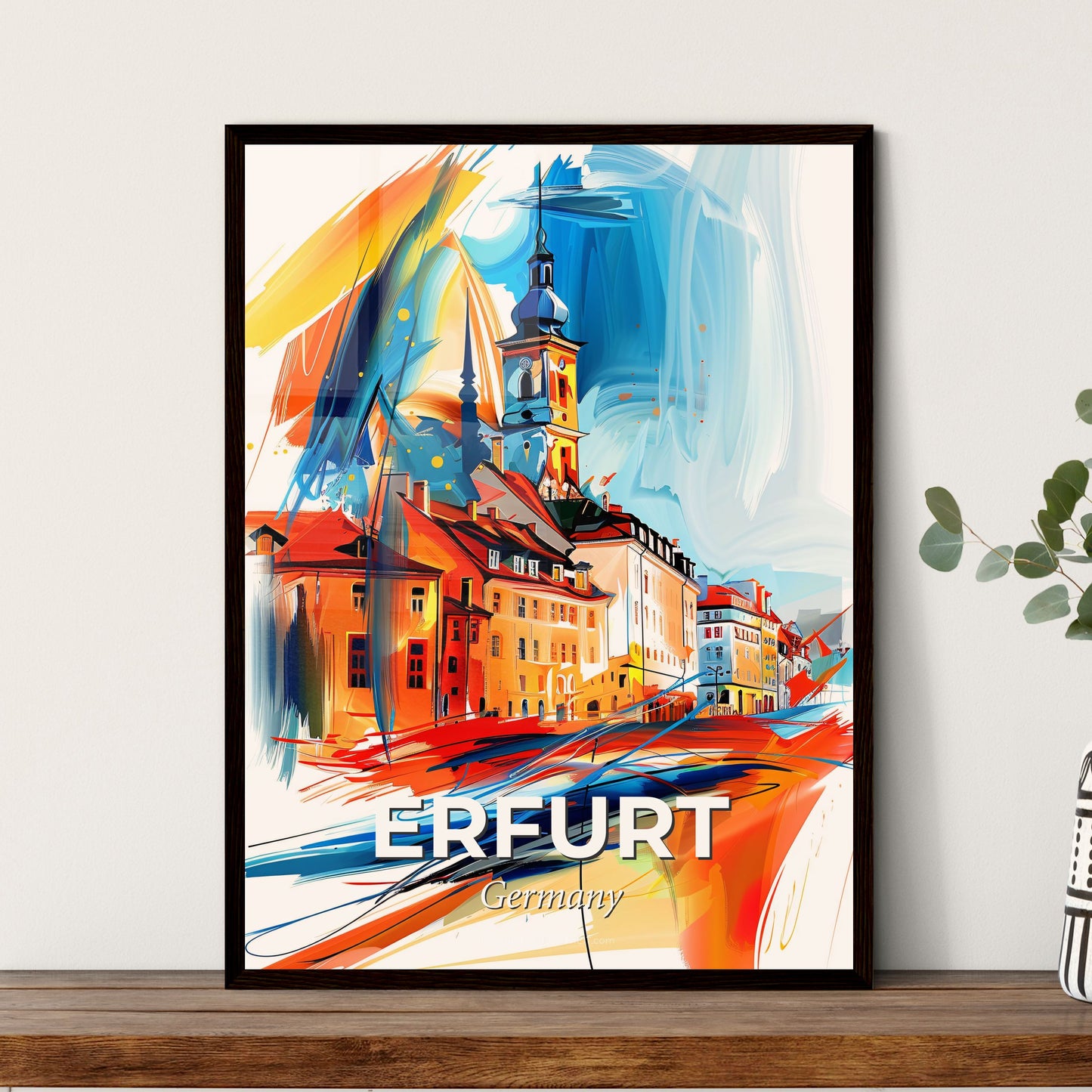 Vibrant Erfurt, Germany - A Colorful Painting Of Buildings