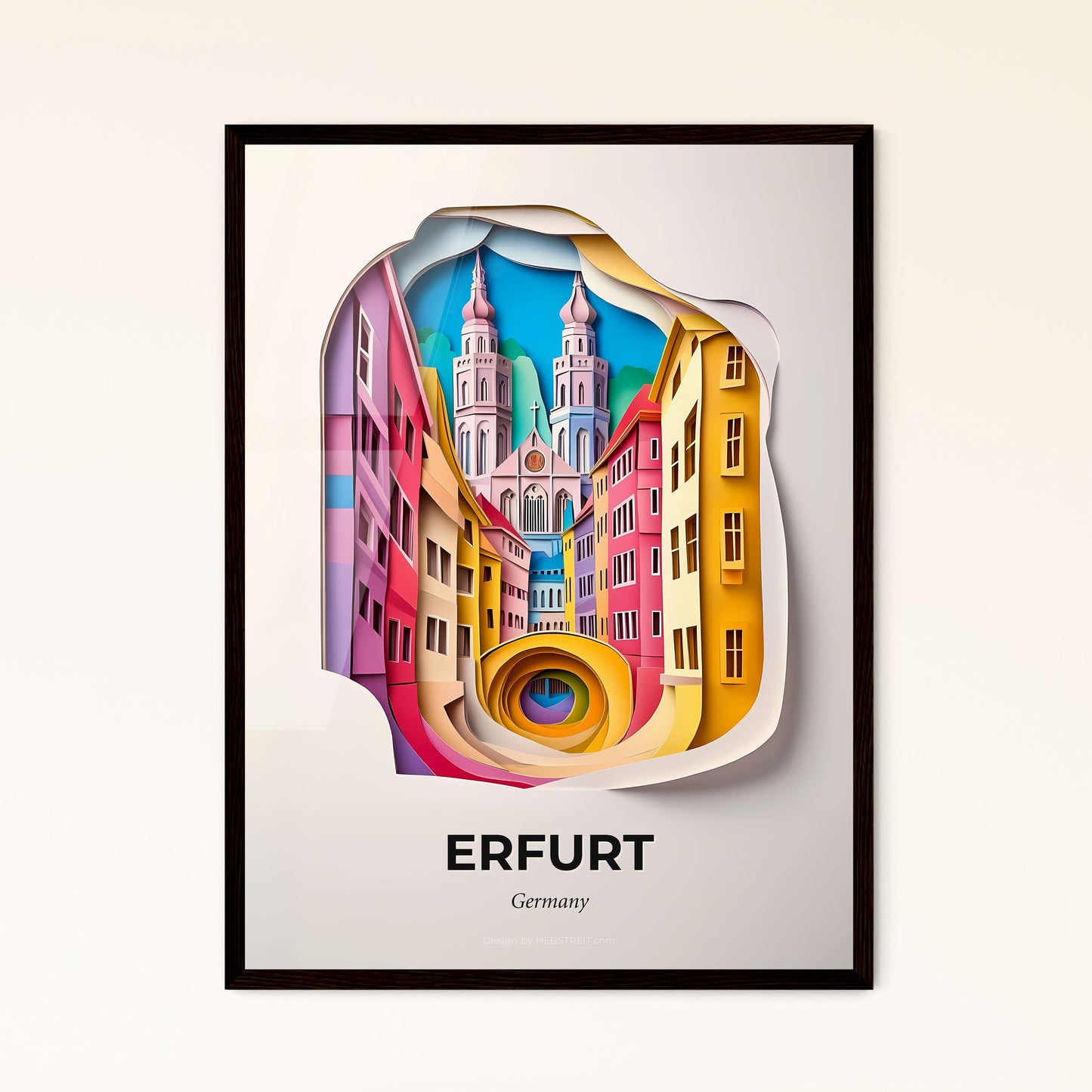 Vivid Erfurt, Germany - a paper cut of a city with a clock