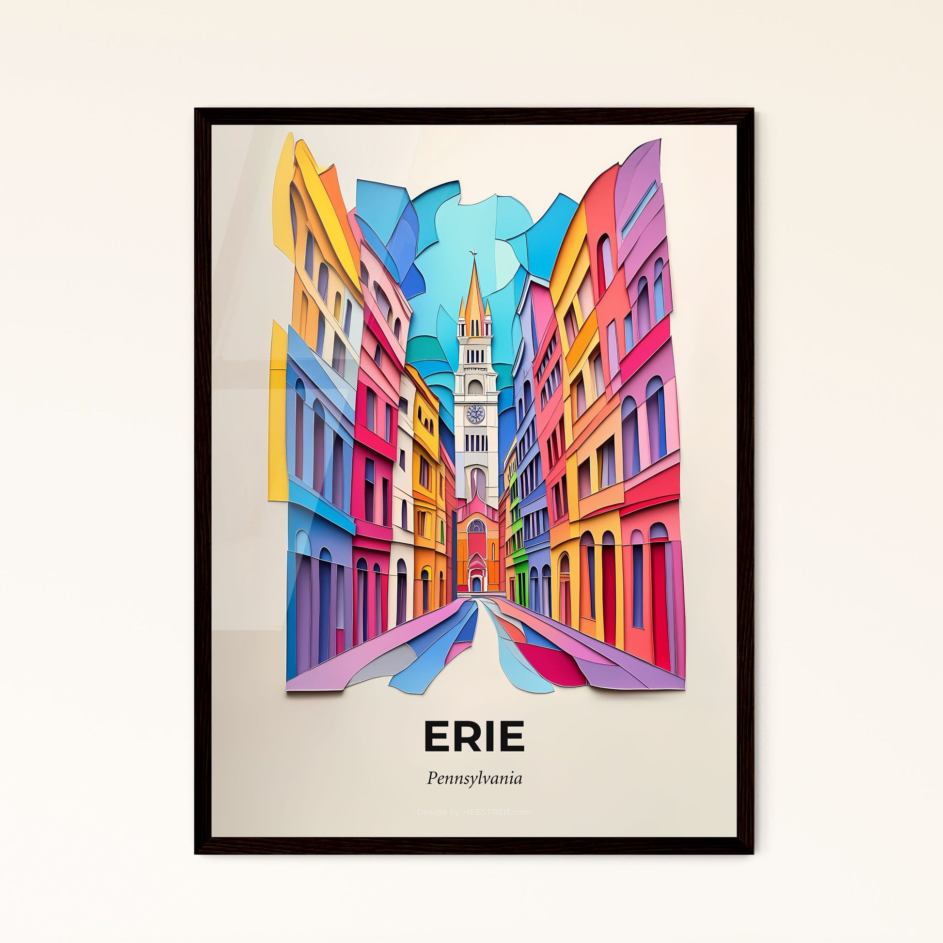 Vivid Erie, Pennsylvania - a colorful city street with a clock tower