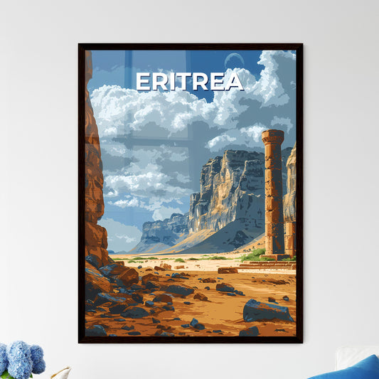 Vibrant African Art: Rocky Eritrean Landscape with Columnar Rock Formations, Mountains and Vibrant Hues