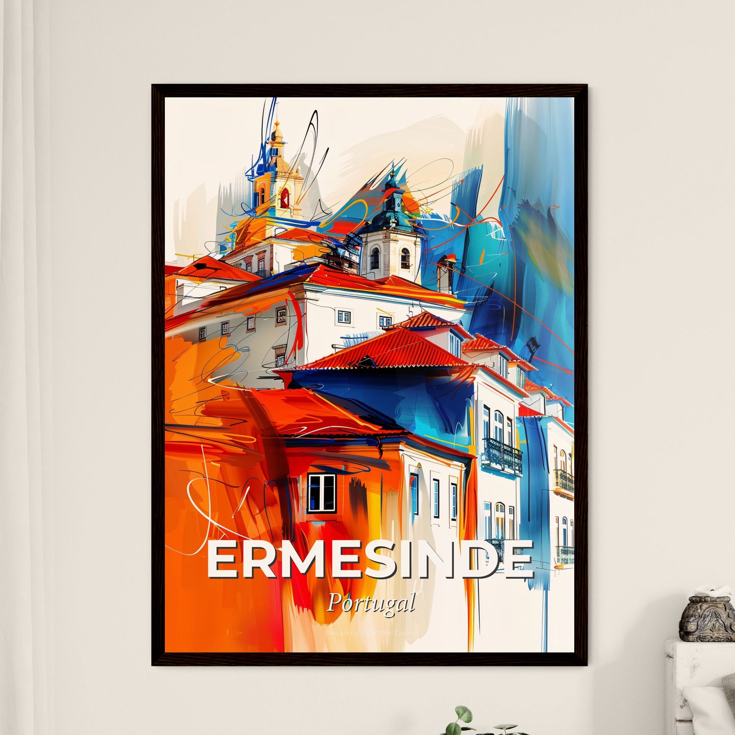 Vibrant Ermesinde, Portugal - A Painting Of A Building