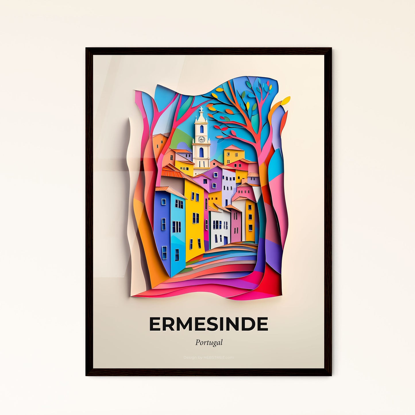 Vivid Ermesinde, Portugal - a paper cut of a city with a tree