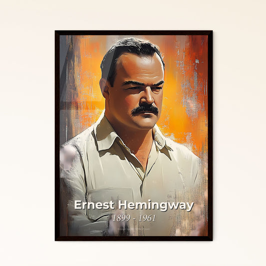 Portrait of Ernest Hemingway, 1899 - 1961. Impressionistic painting of a man with a mustache.