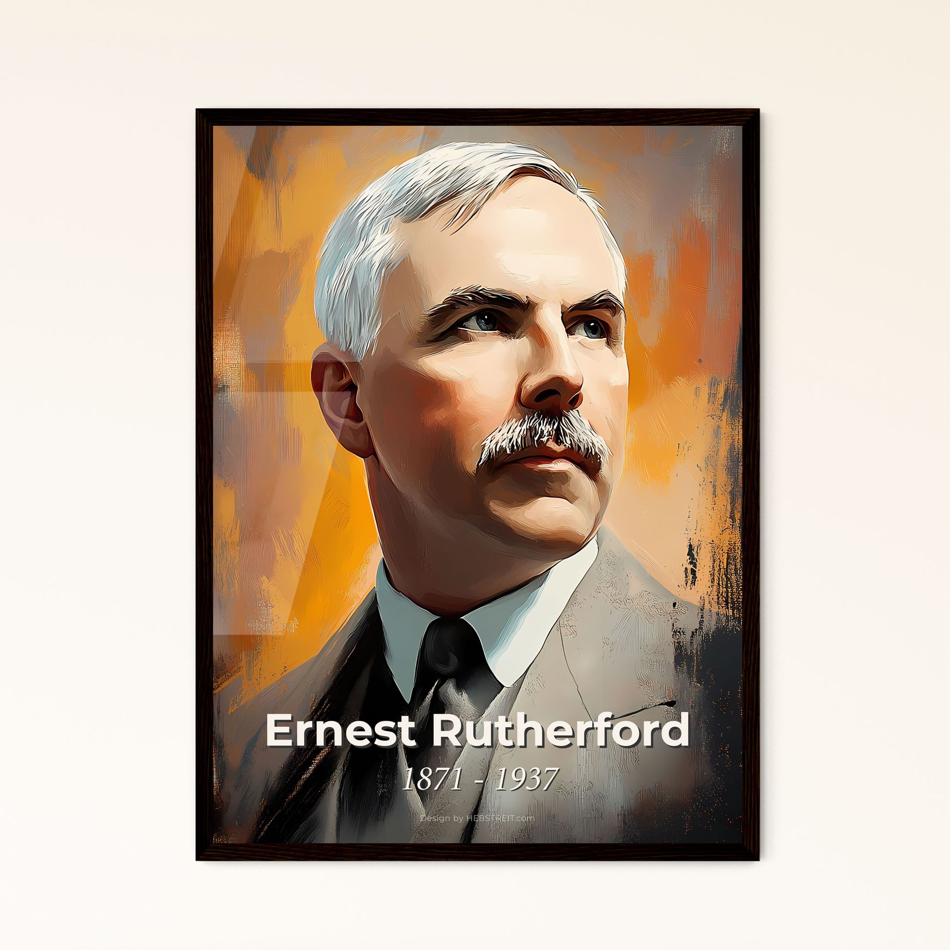 Portrait of Ernest Rutherford, 1871 - 1937. Impressionistic painting of a man with a mustache.