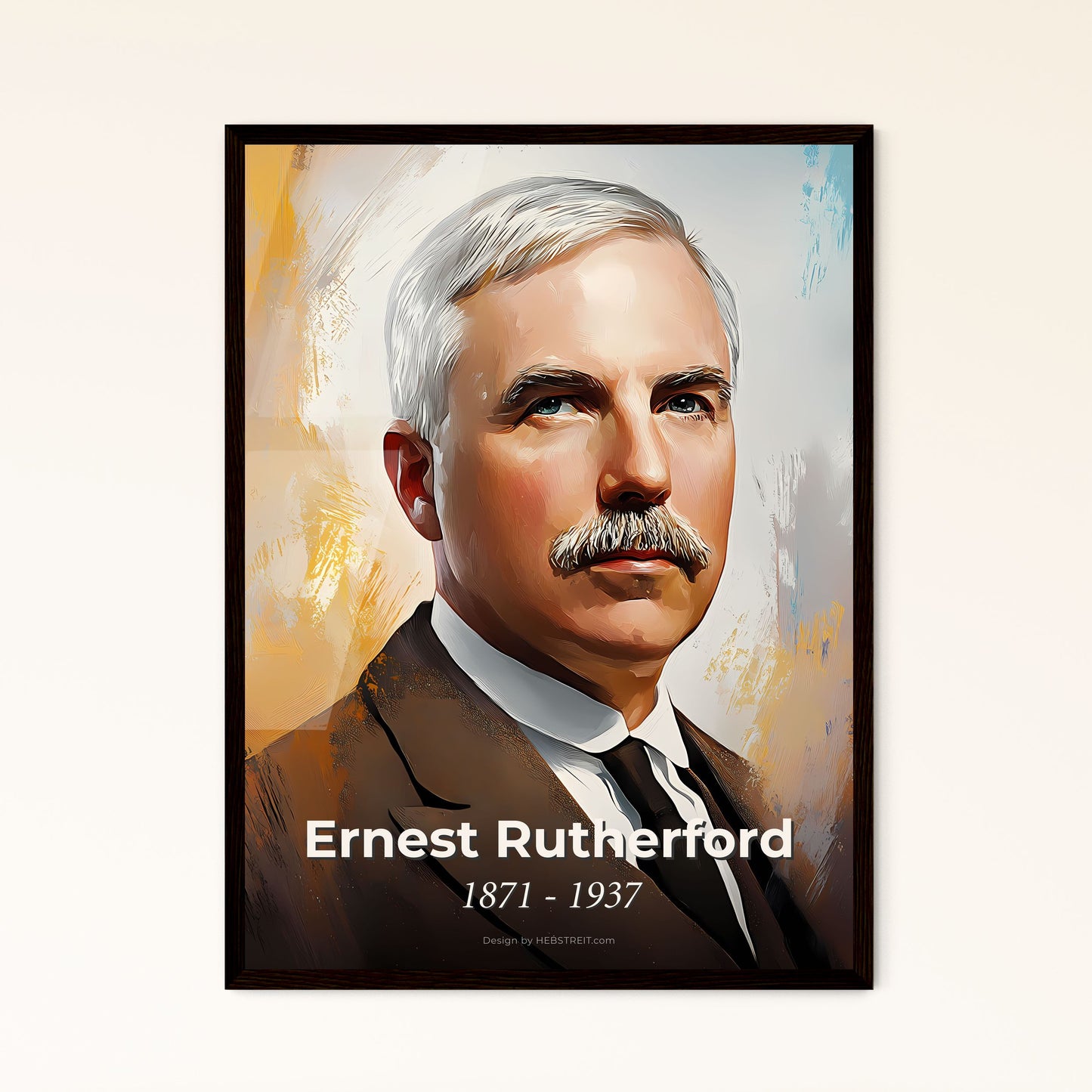 Portrait of Ernest Rutherford, 1871 - 1937. Impressionistic painting of a man with a mustache.