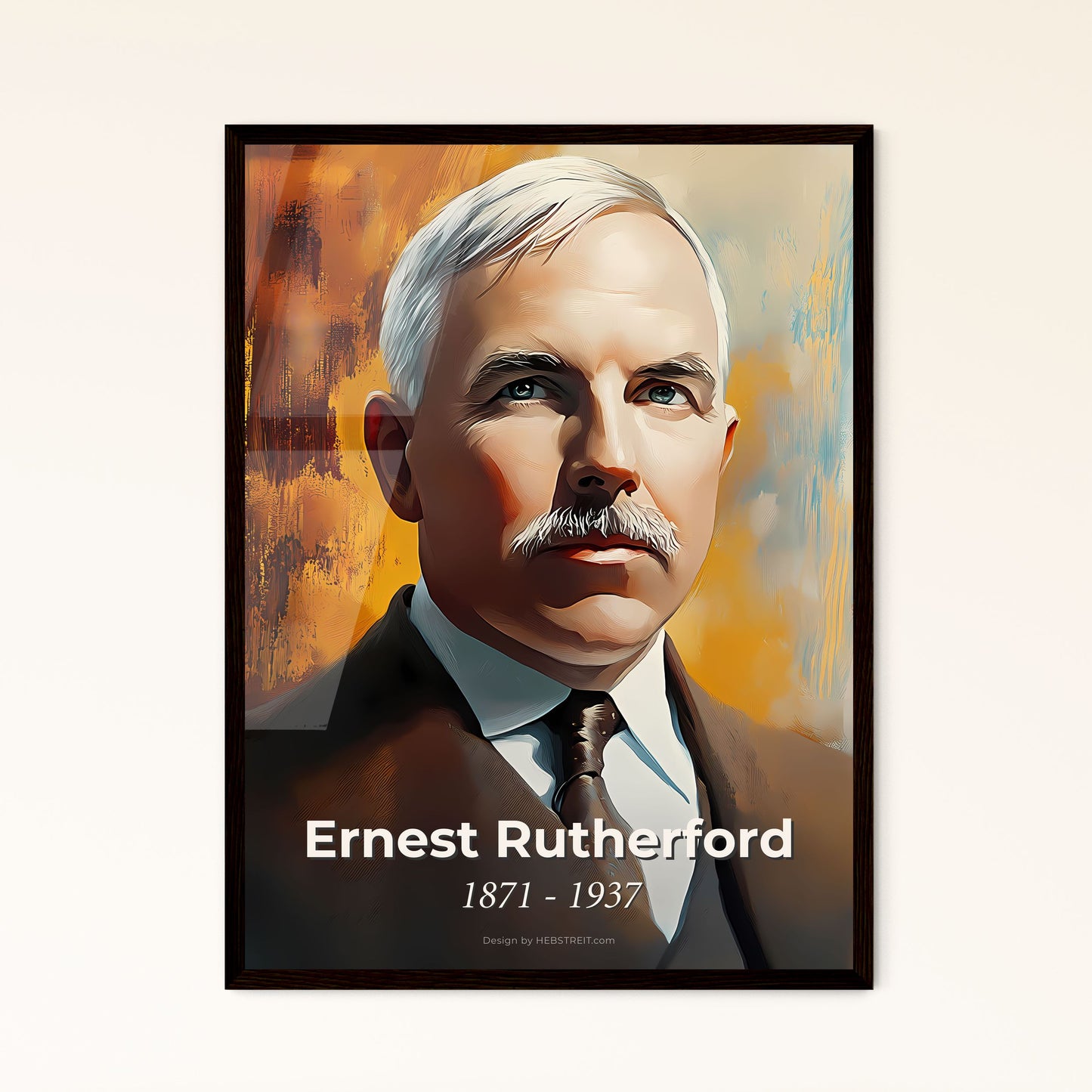 Portrait of Ernest Rutherford, 1871 - 1937. Impressionistic painting of a man in a suit.