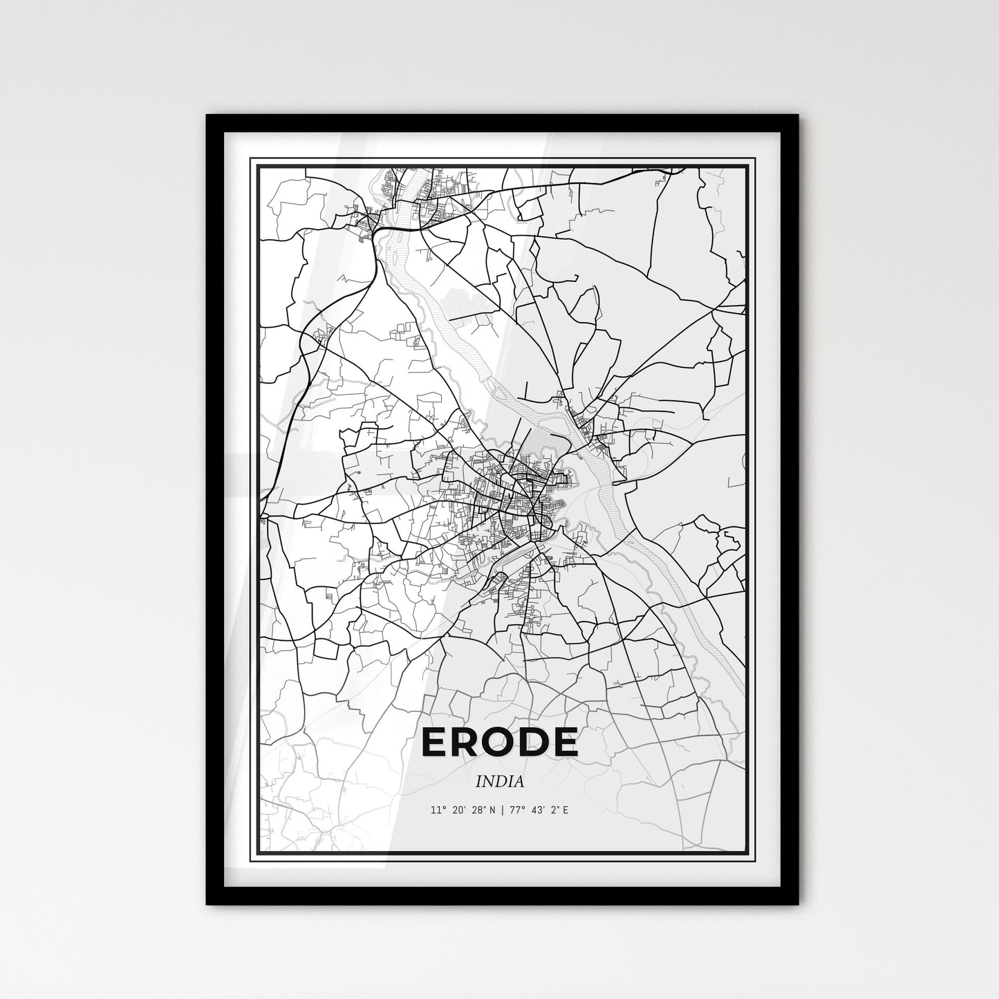 Erode India - Scandinavian Style City Map for Modern Home Decor