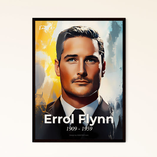 Portrait of Errol Flynn, 1909 - 1959. Impressionistic painting of a man in a suit.