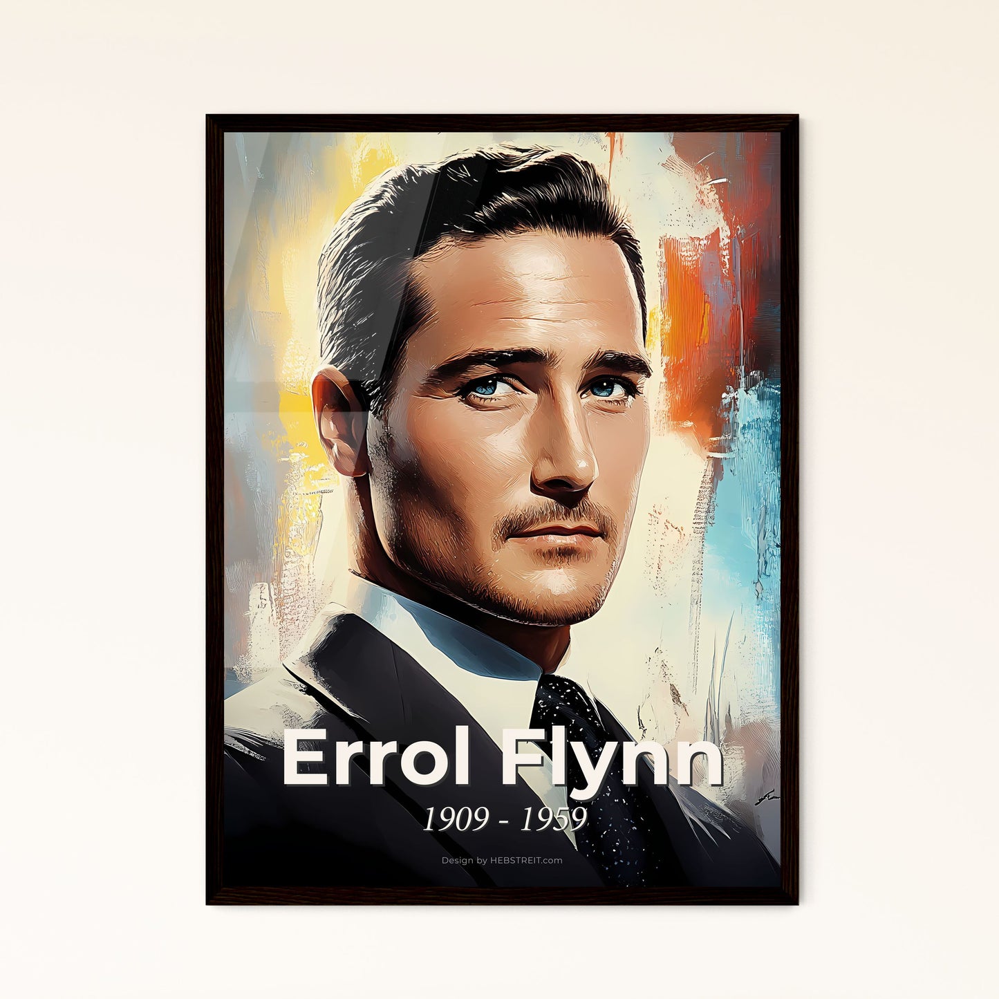 Portrait of Errol Flynn, 1909 - 1959. Impressionistic painting of a man in a suit.