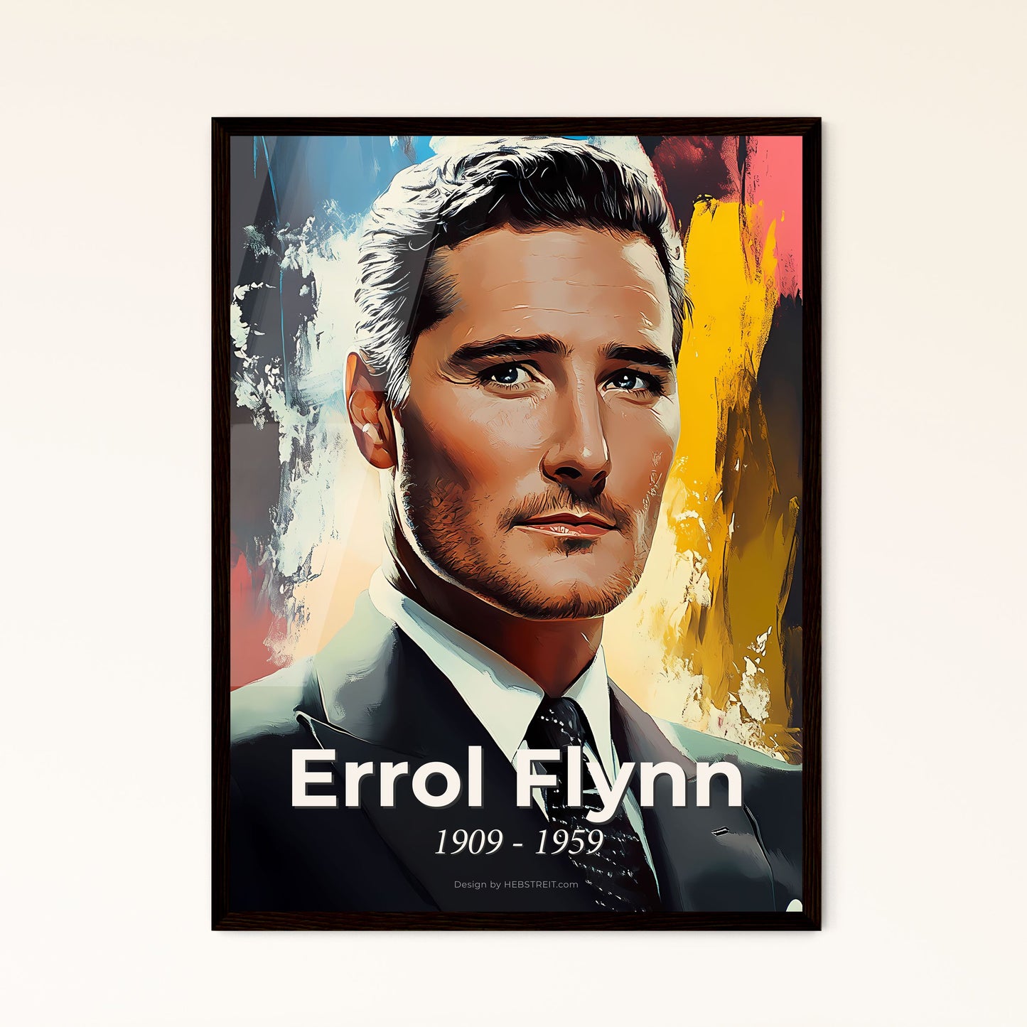 Portrait of Errol Flynn, 1909 - 1959. Impressionistic painting of a man in a suit.