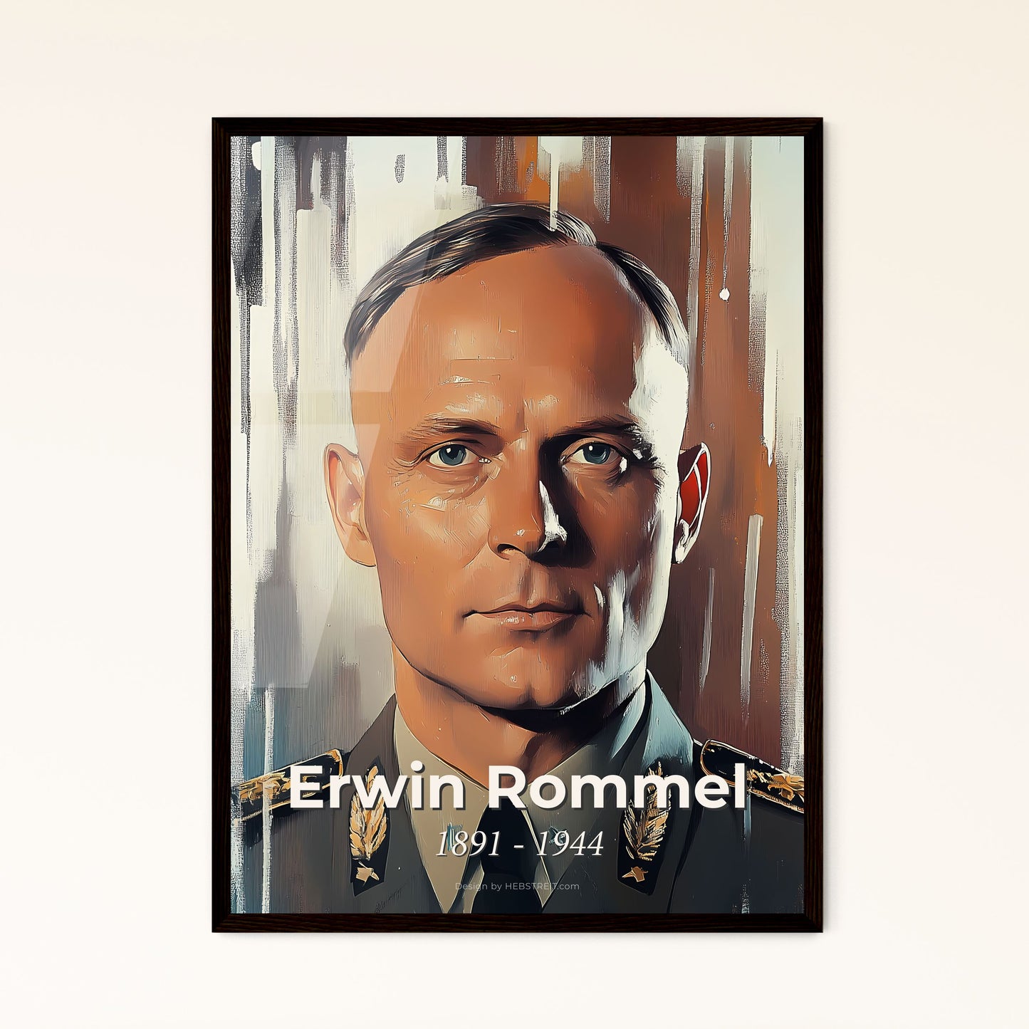 Portrait of Erwin Rommel, 1891 - 1944. Impressionistic painting of a man in a military uniform.