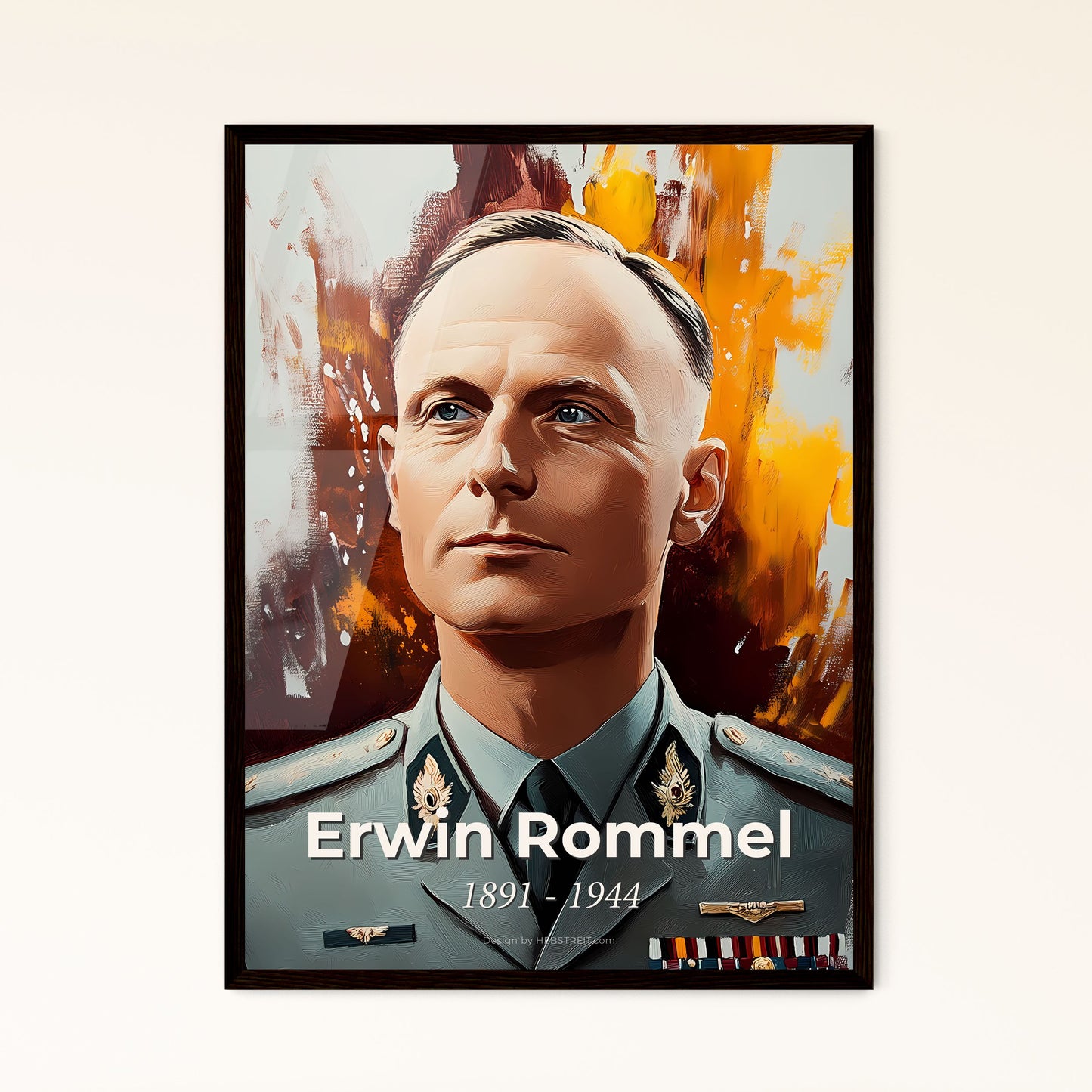 Portrait of Erwin Rommel, 1891 - 1944. Impressionistic painting of a man in a military uniform.