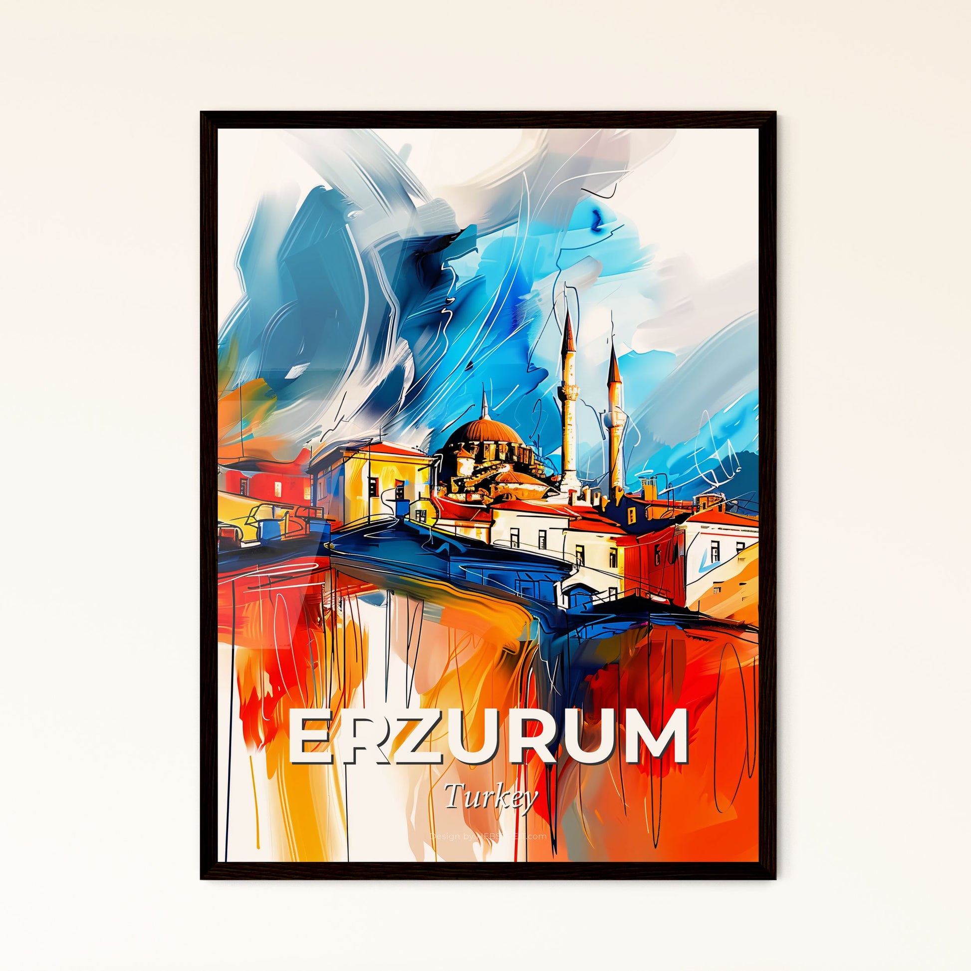 Vibrant Erzurum, Turkey - A Painting Of A City