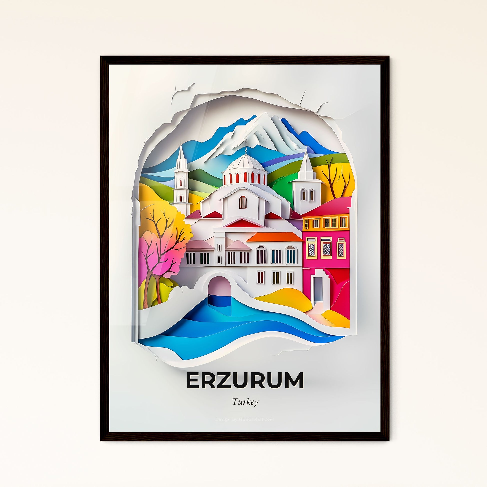 Vivid Erzurum, Turkey - a paper cut of a church and a river