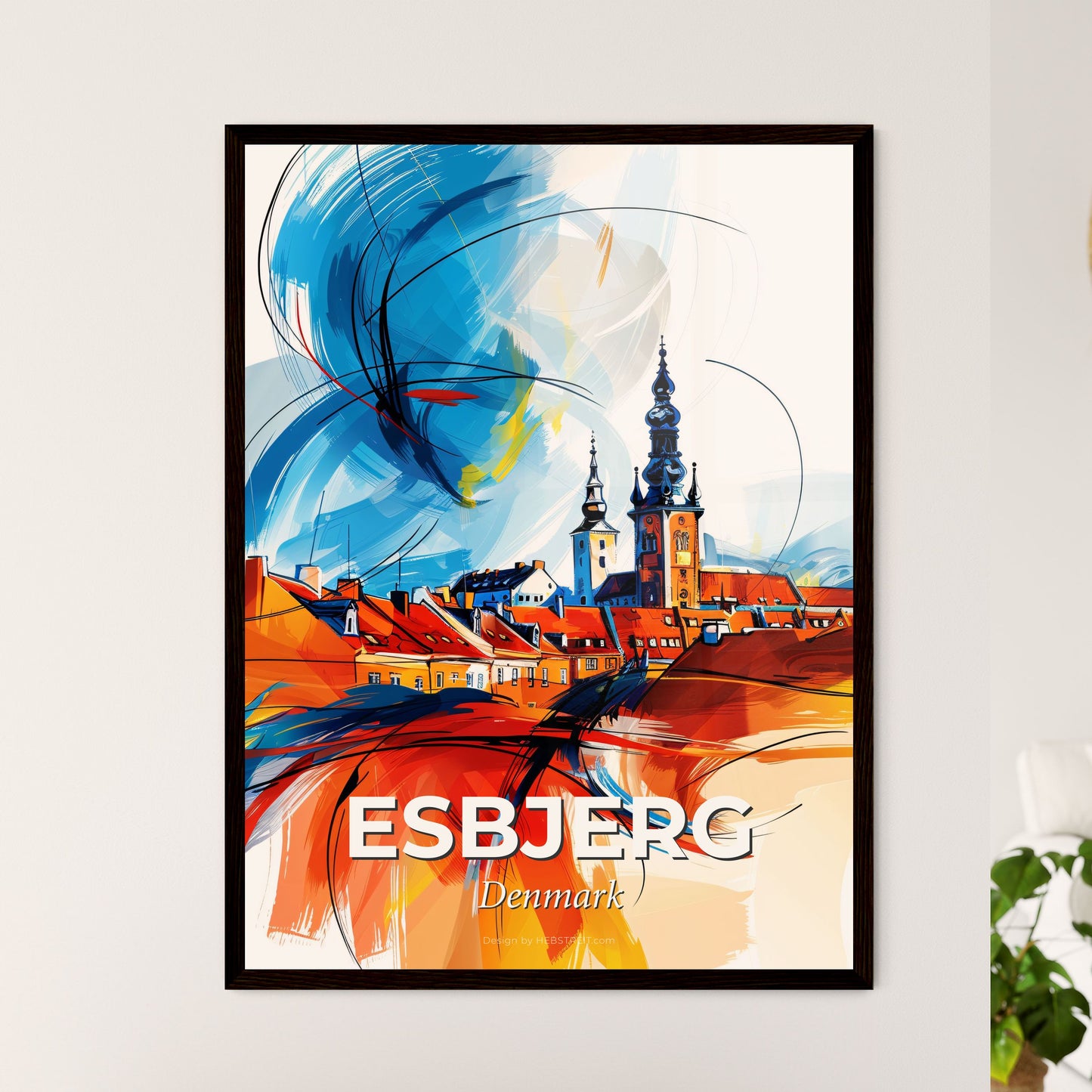 Vibrant Esbjerg, Denmark - A Painting Of A Town