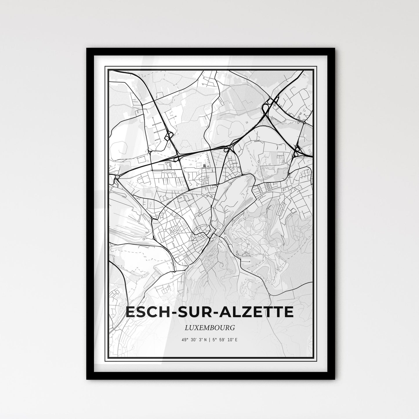 Esch-sur-Alzette Luxembourg - Scandinavian Style City Map for Modern Home Decor