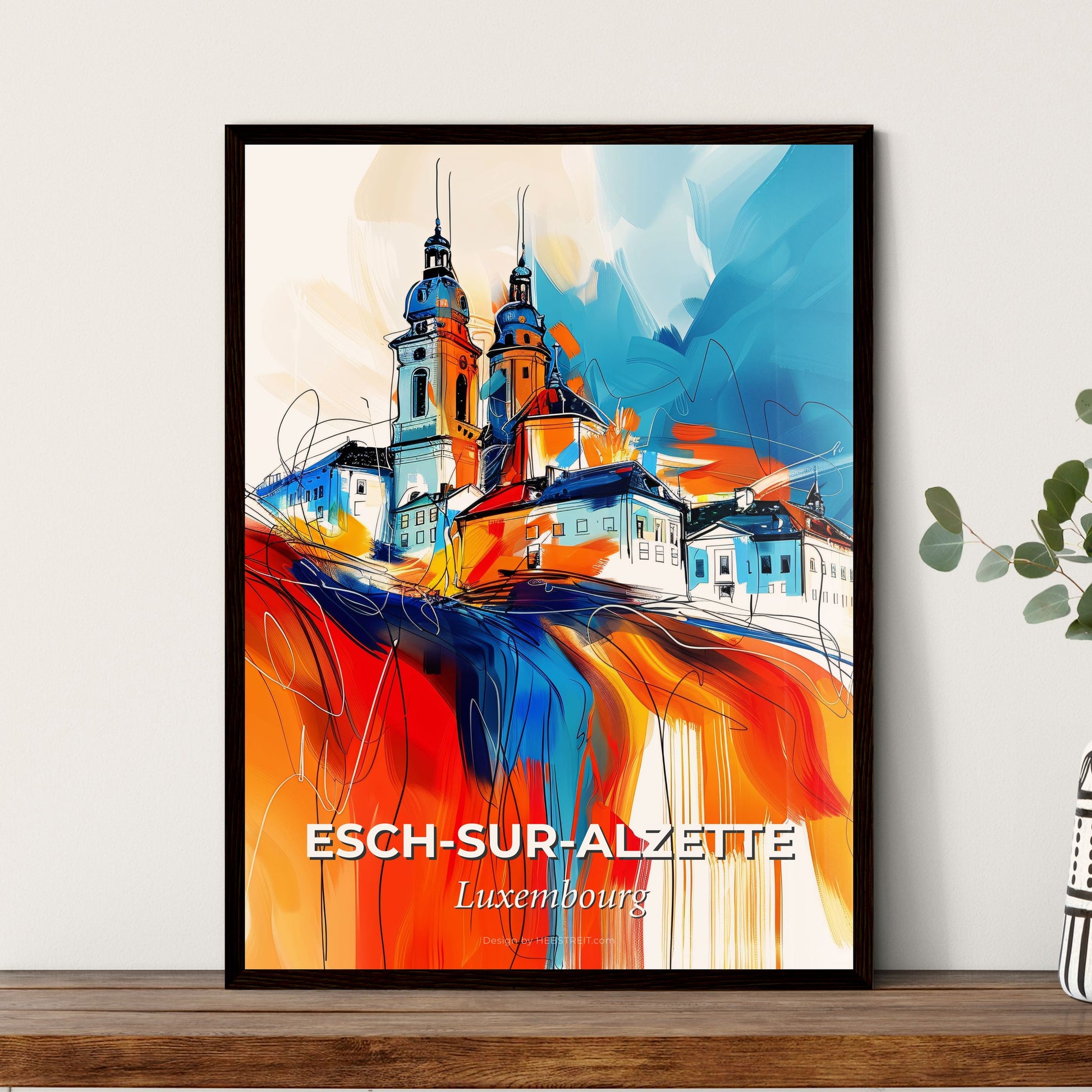 Vibrant Esch-Sur-Alzette, Luxembourg - A Painting Of A Building On A Hill