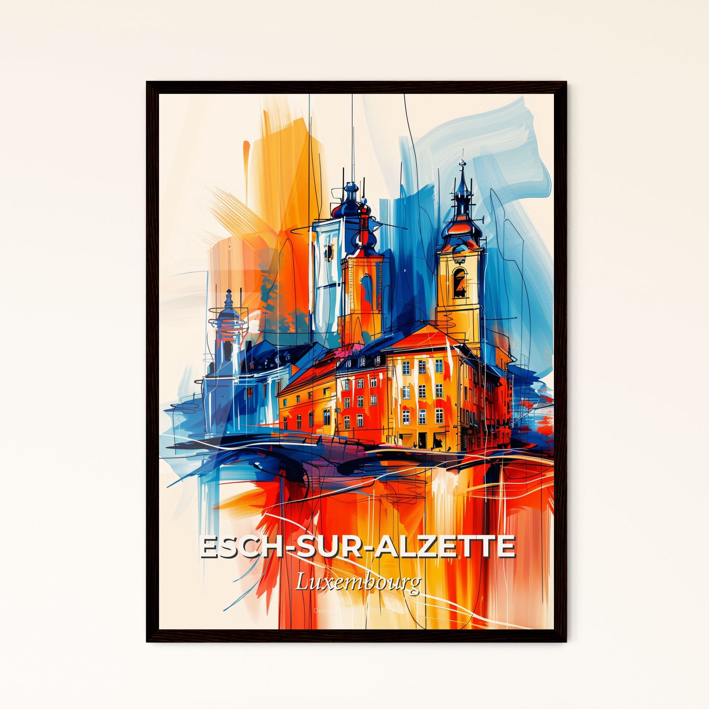 Vibrant Esch-Sur-Alzette, Luxembourg - A Painting Of A Building