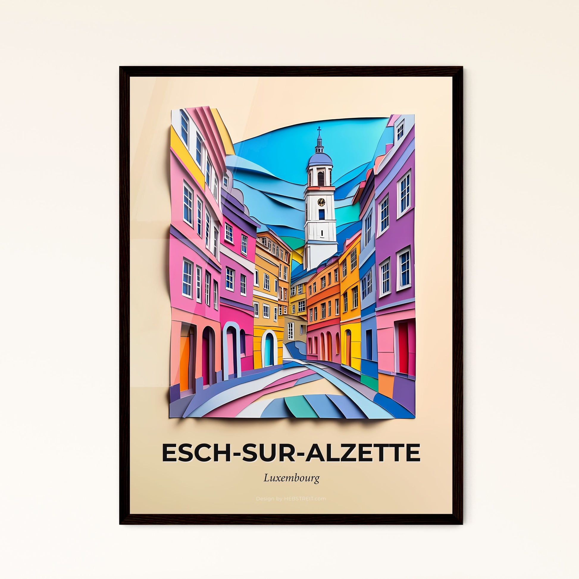 Vivid Esch-sur-Alzette, Luxembourg - a colorful city street with a clock tower