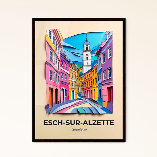 Vivid Esch-sur-Alzette, Luxembourg - a colorful city street with a clock tower