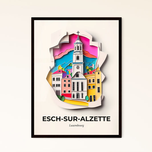 Vivid Esch-sur-Alzette, Luxembourg - a paper cut of a church with a clock tower