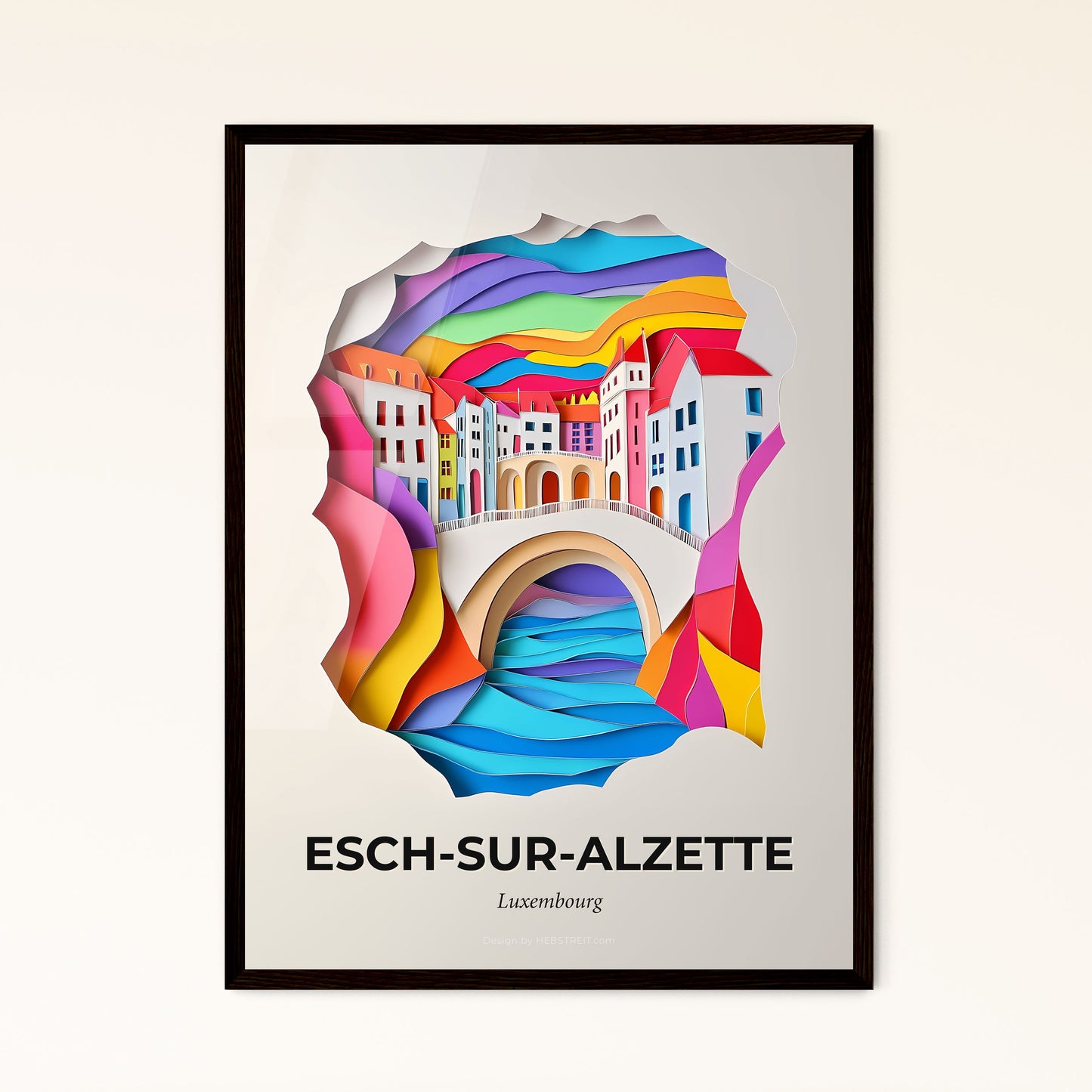 Vivid Esch-sur-Alzette, Luxembourg - a paper cut of a city with a bridge