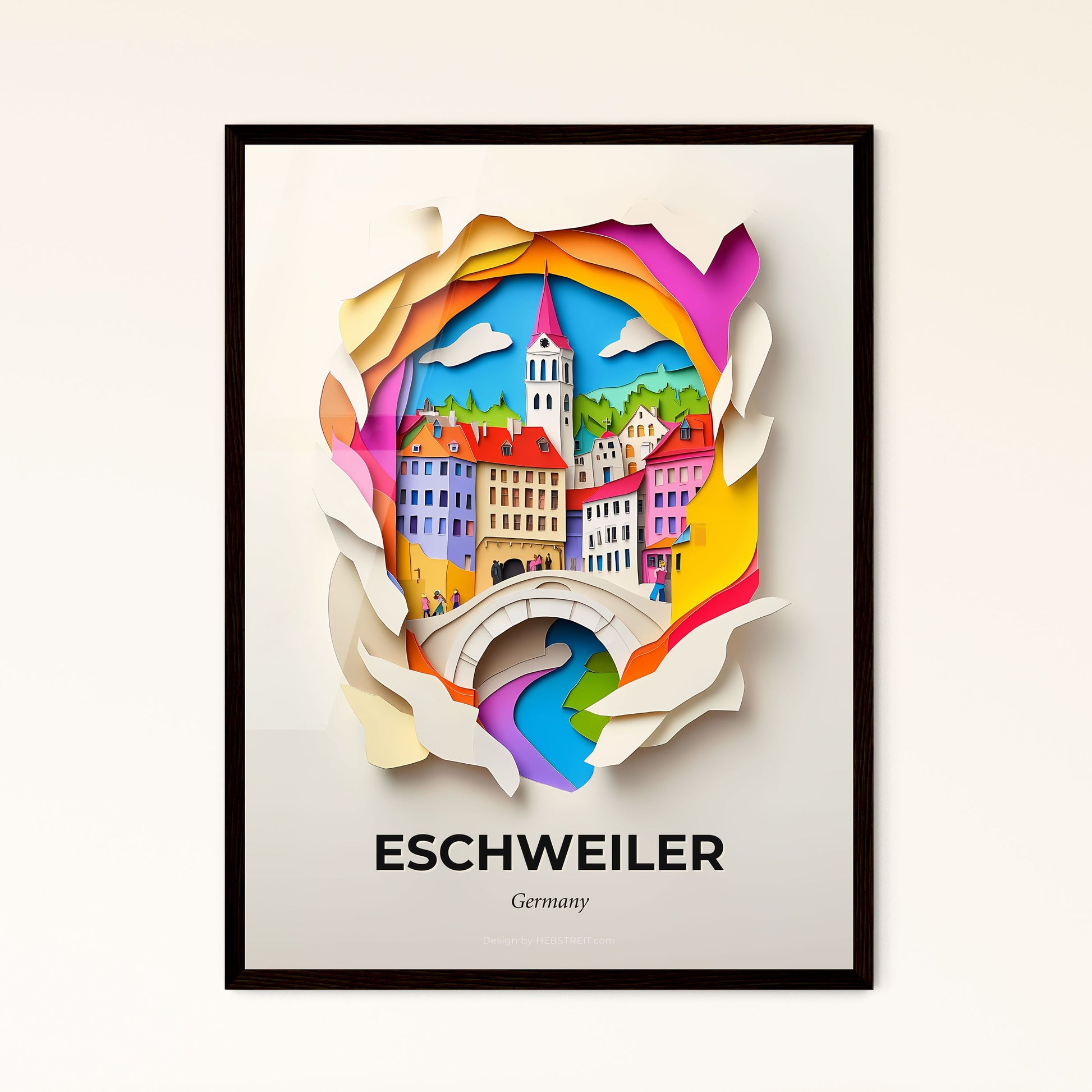 Vivid Eschweiler, Germany - a paper cut of a city with a bridge