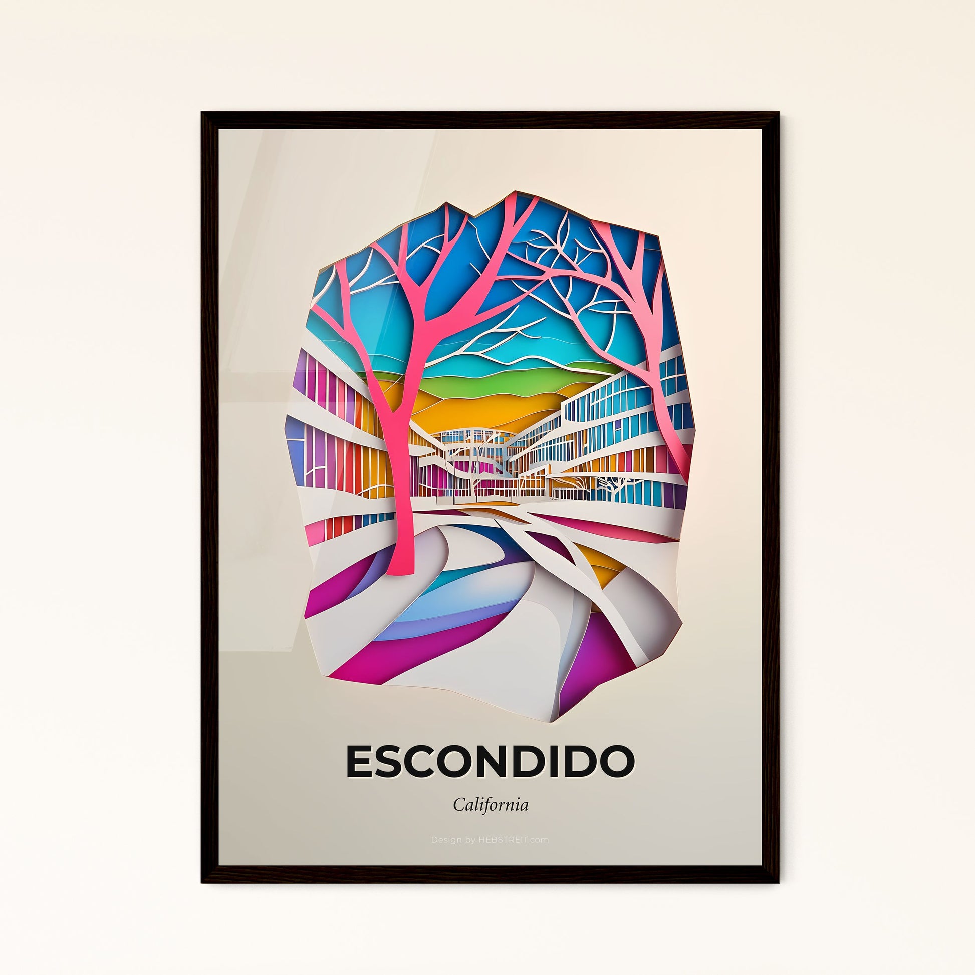 Vivid Escondido, California - a paper cut of a colorful city with trees