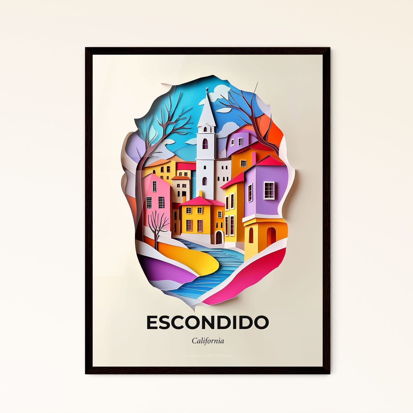 Vivid Escondido, California - a paper cut of a city with a river