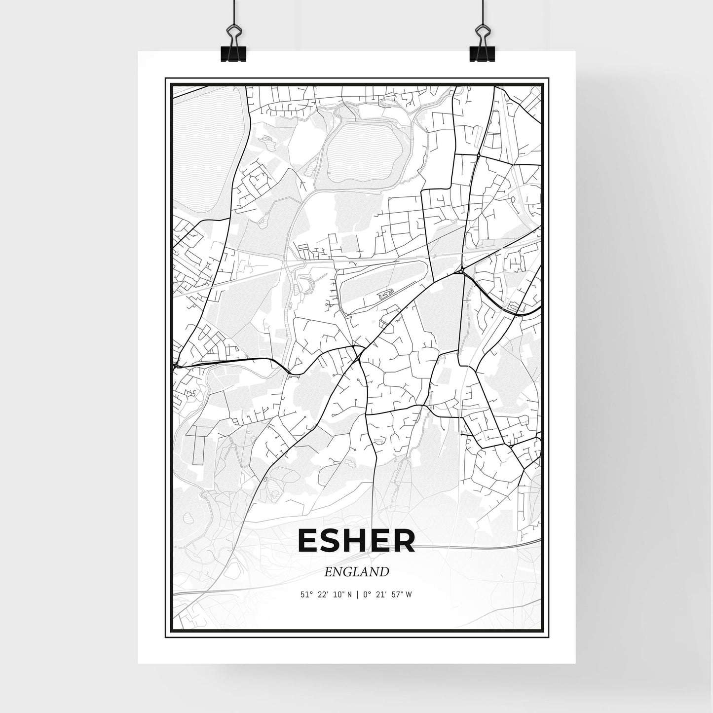 Esher England - Premium City Map Poster