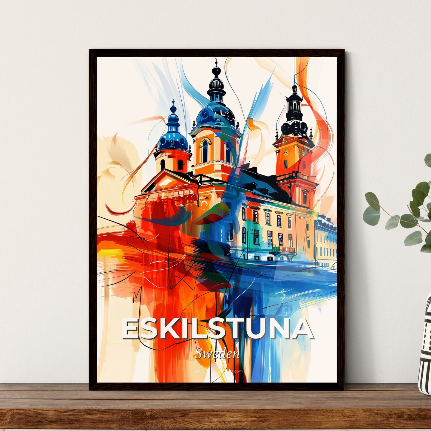 Vibrant Eskilstuna, Sweden - A Painting Of A Building With Colorful Paint