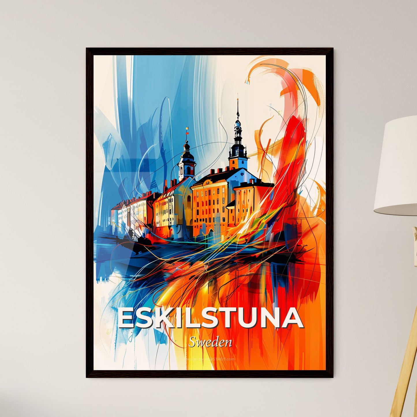 Vibrant Eskilstuna, Sweden - A Colorful Painting Of Buildings