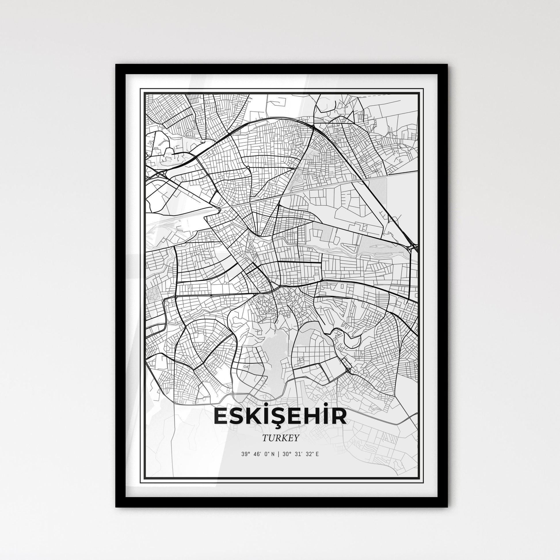 Eskişehir Turkey - Scandinavian Style City Map for Modern Home Decor