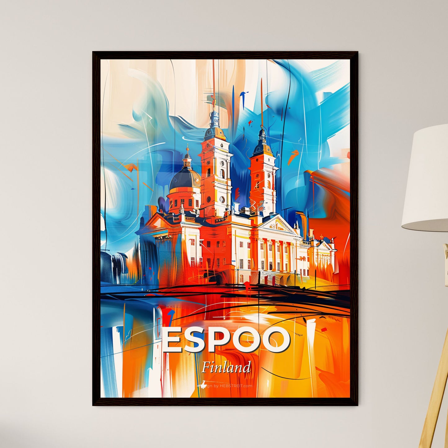 Vibrant Espoo, Finland - A Painting Of A Building With Towers And A Colorful Background