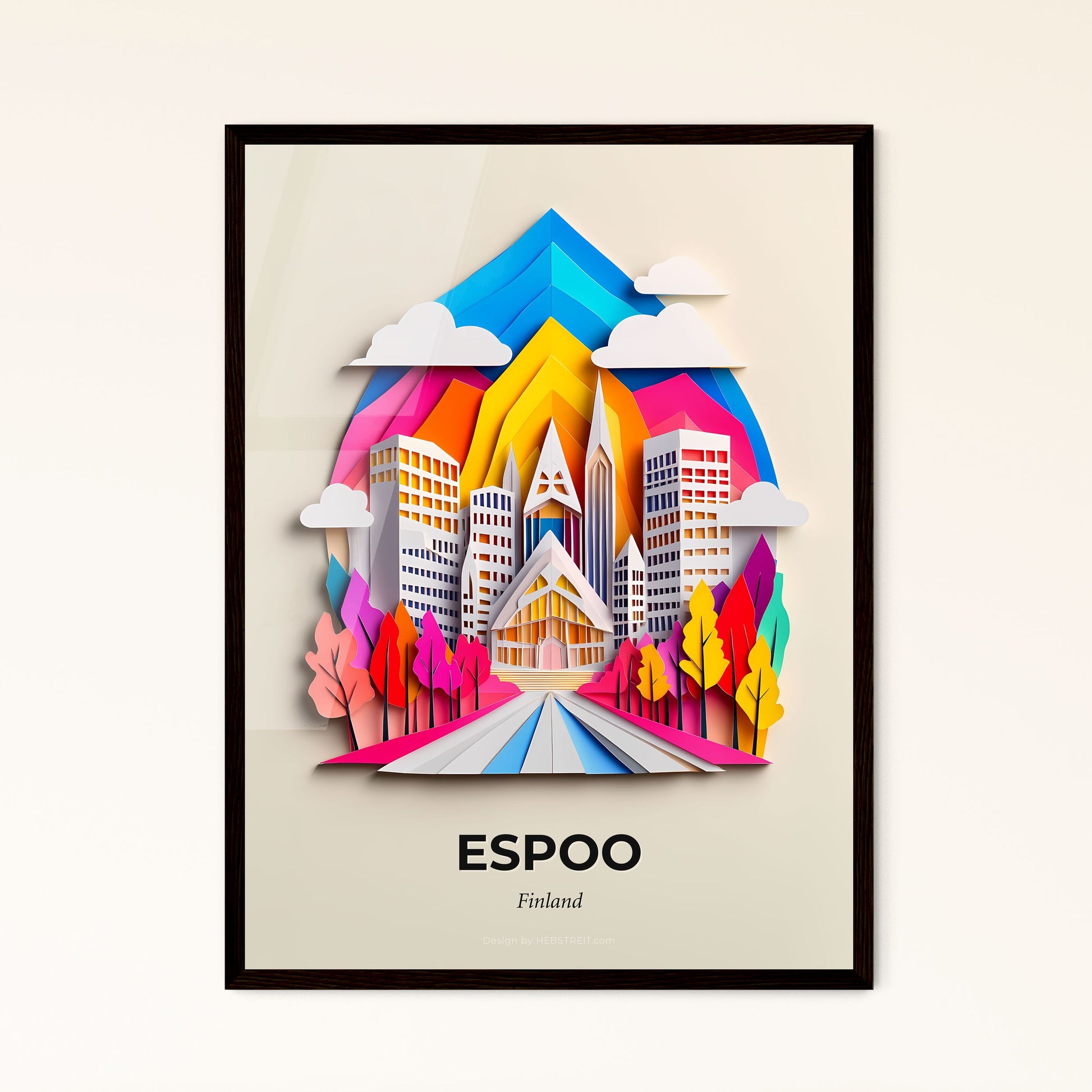 Vivid Espoo, Finland - a paper cut of a city with a mountain in the background