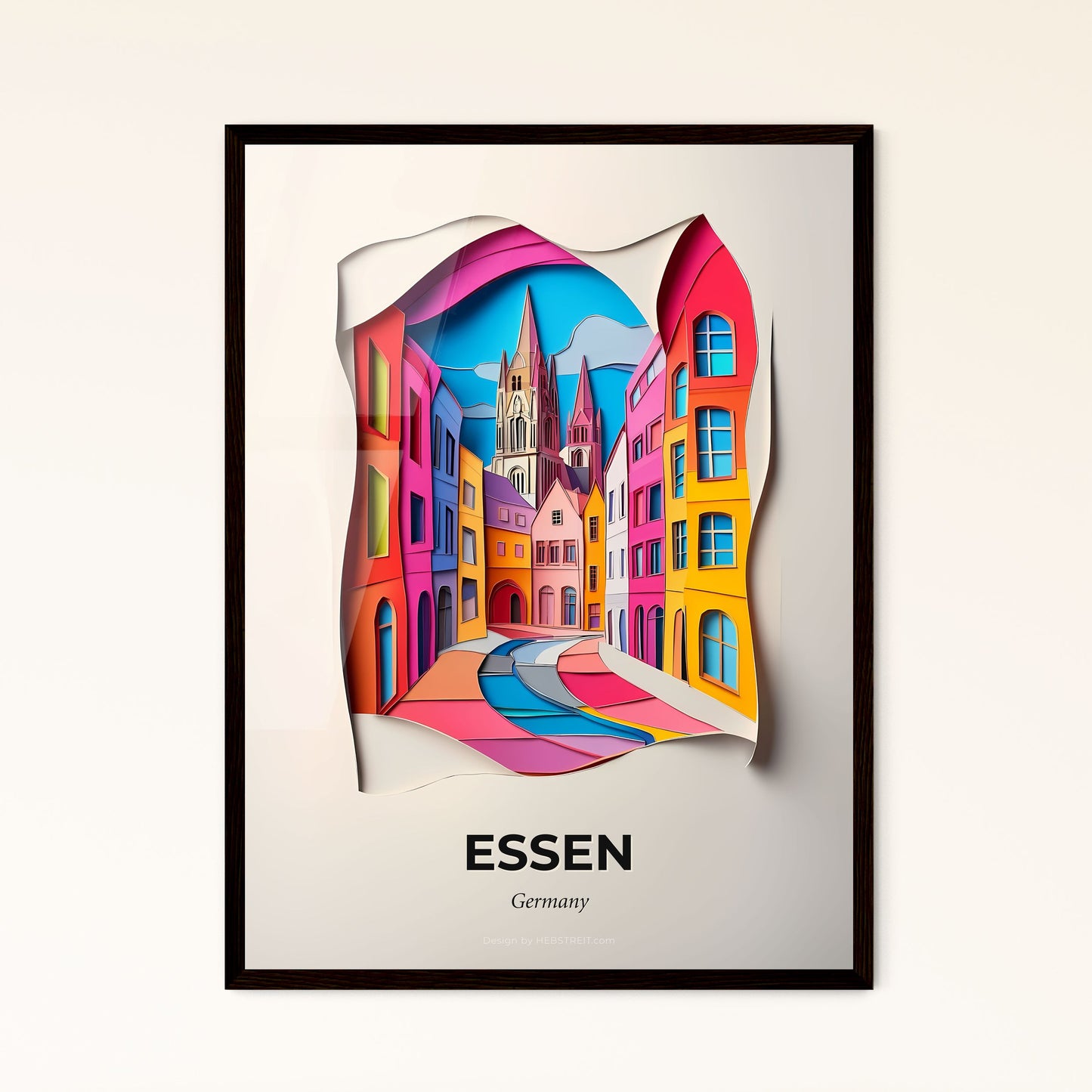 Vivid Essen, Germany - a paper cut of a city with a church