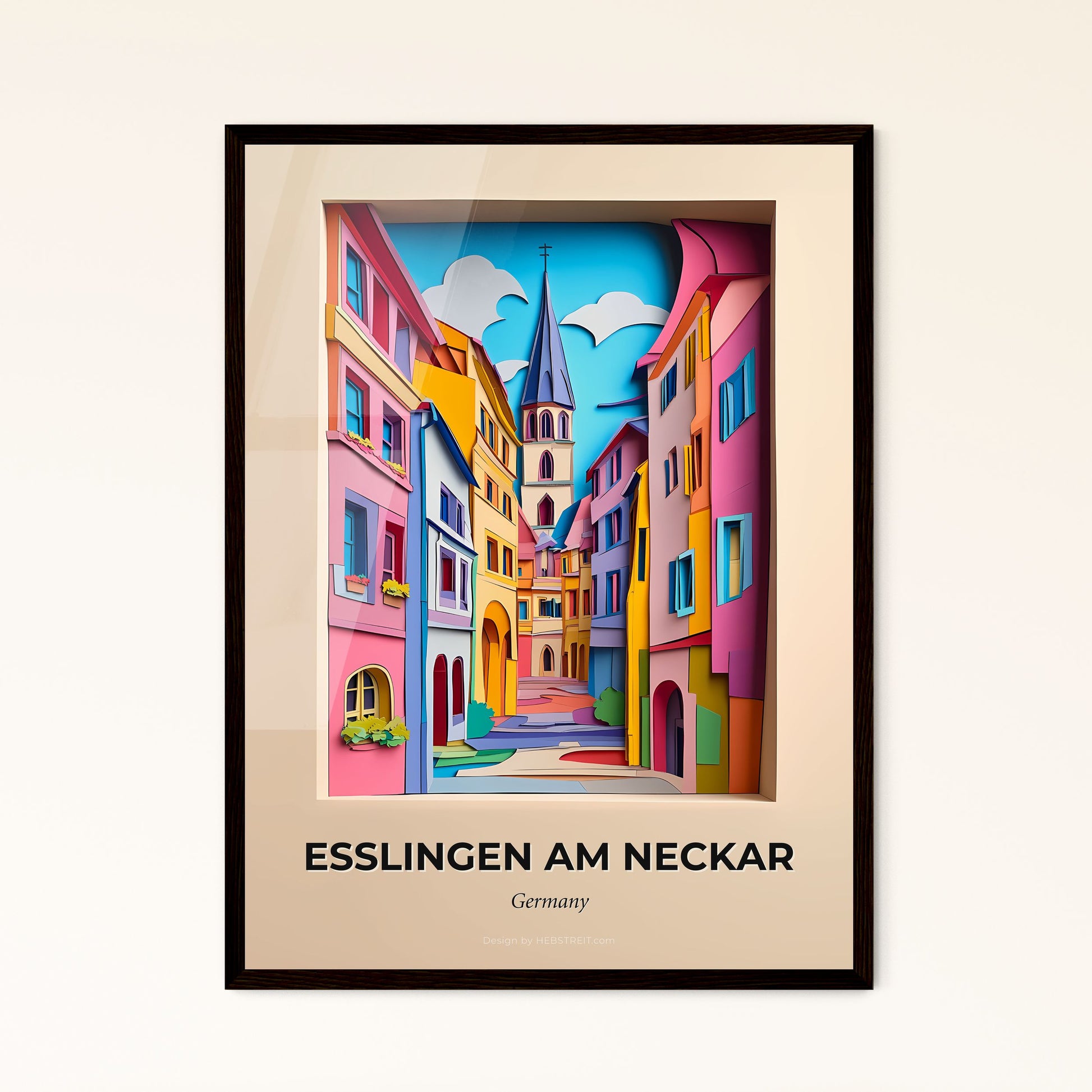 Vivid Esslingen am Neckar, Germany - a colorful city street with a clock tower