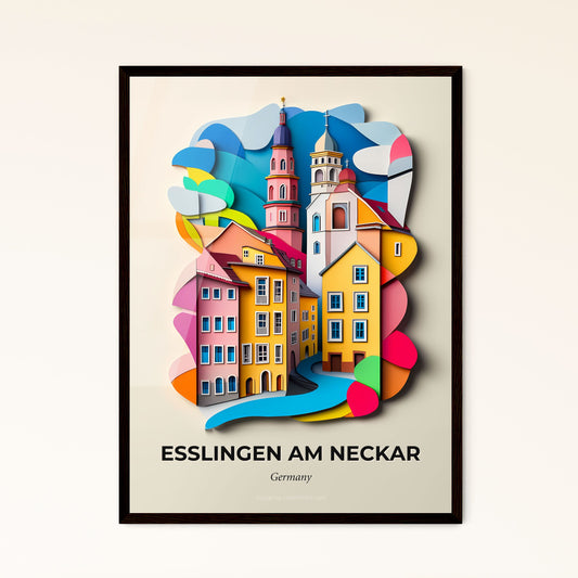 Vivid Esslingen am Neckar, Germany - a colorful city with a church and a stream