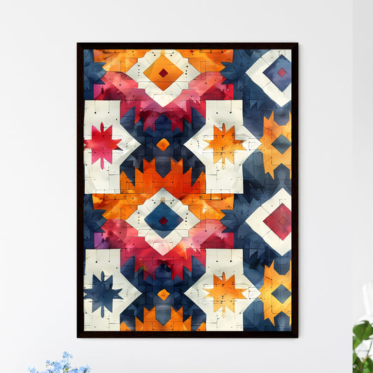 Vibrant Watercolor Painting with Ethnic Patt - Framed Art Print