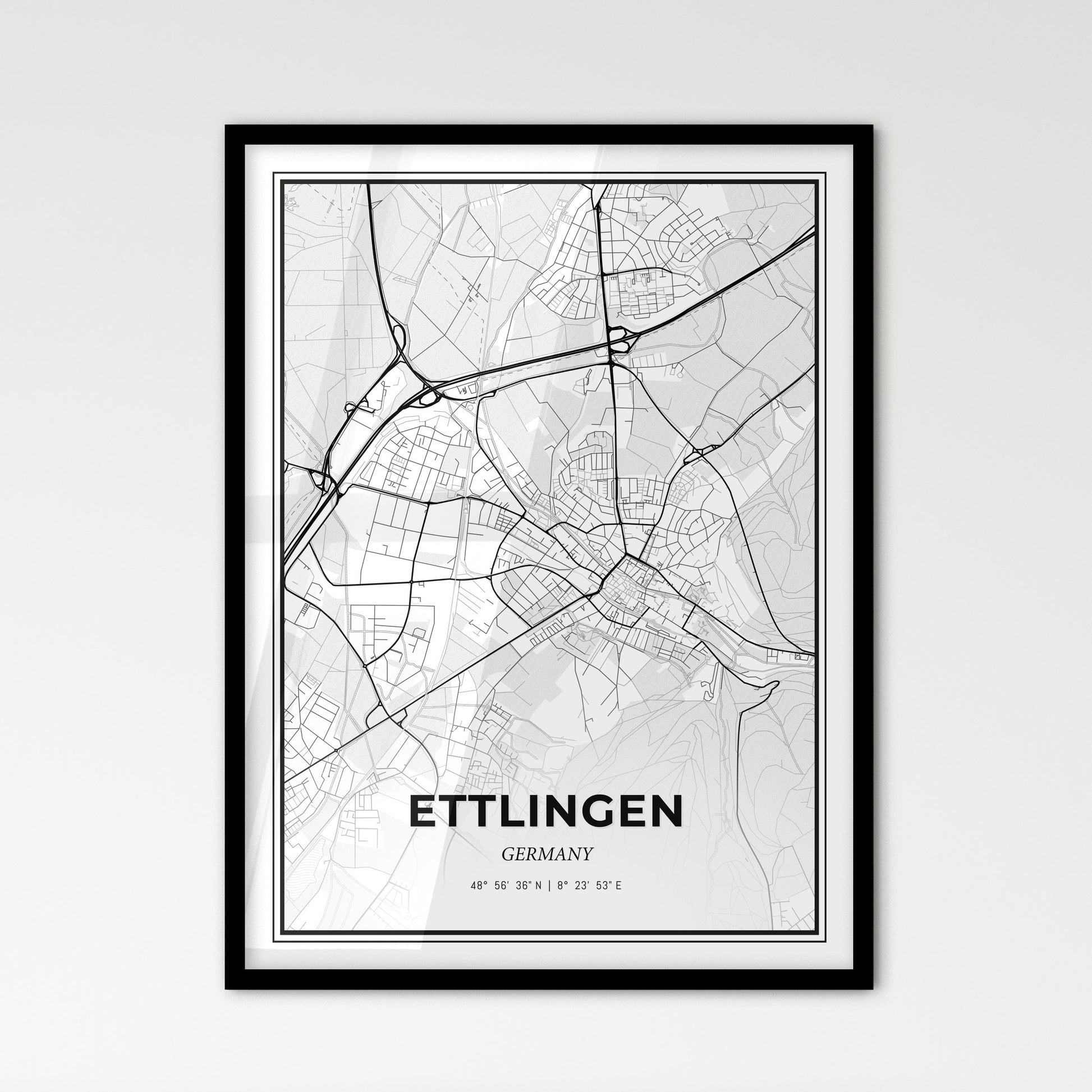 Ettlingen Germany - Scandinavian Style City Map for Modern Home Decor