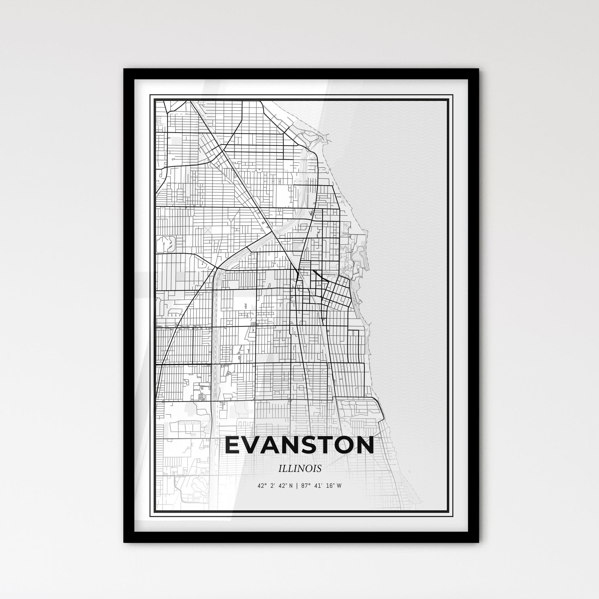 Evanston Illinois - Scandinavian Style City Map for Modern Home Decor