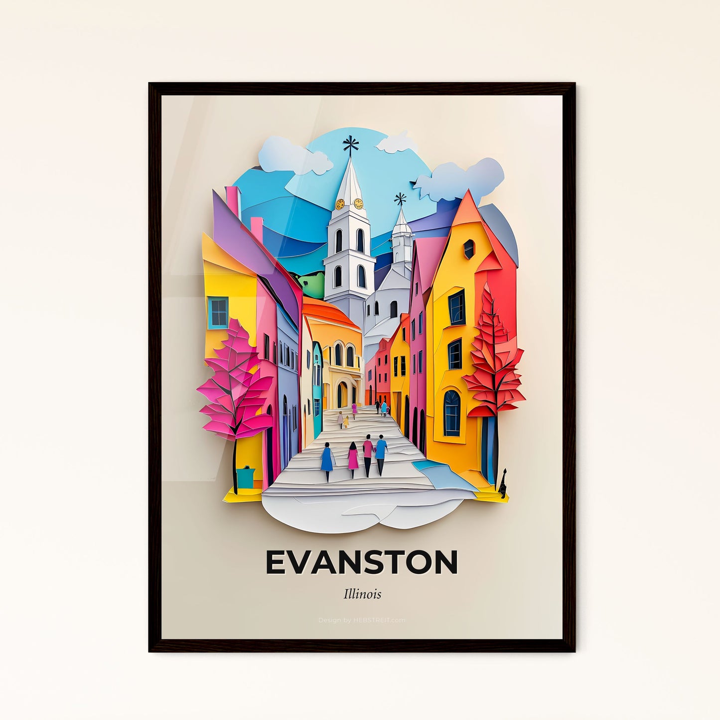 Vivid Evanston, Illinois - a paper cut of a city with a church