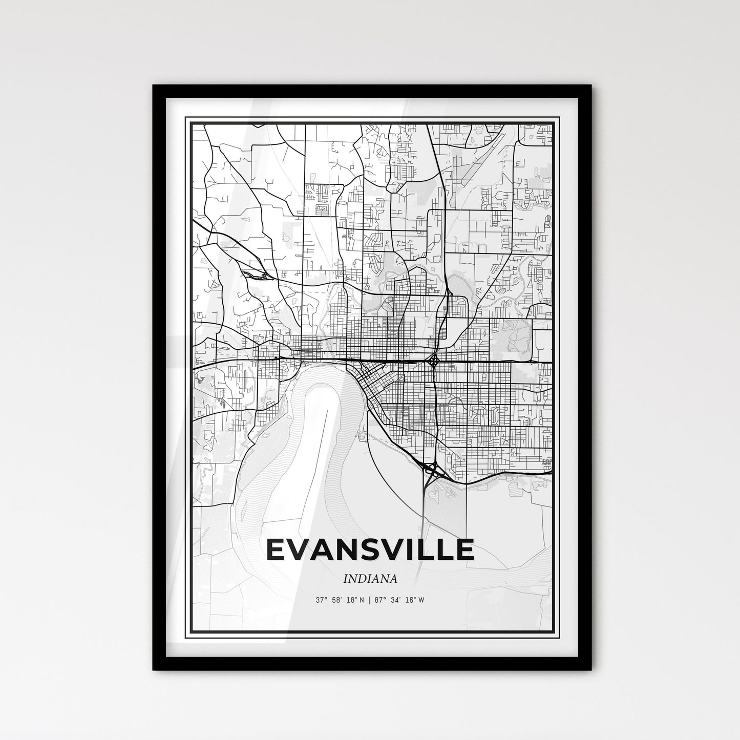 Evansville Indiana - Scandinavian Style City Map for Modern Home Decor