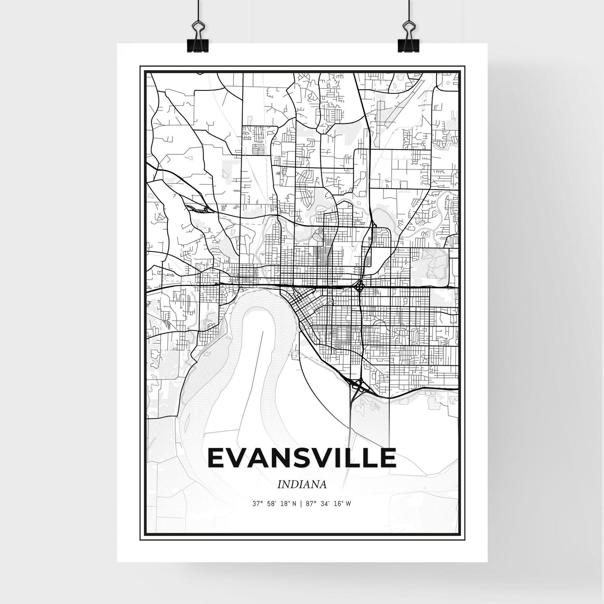 Evansville Indiana - Premium City Map Poster