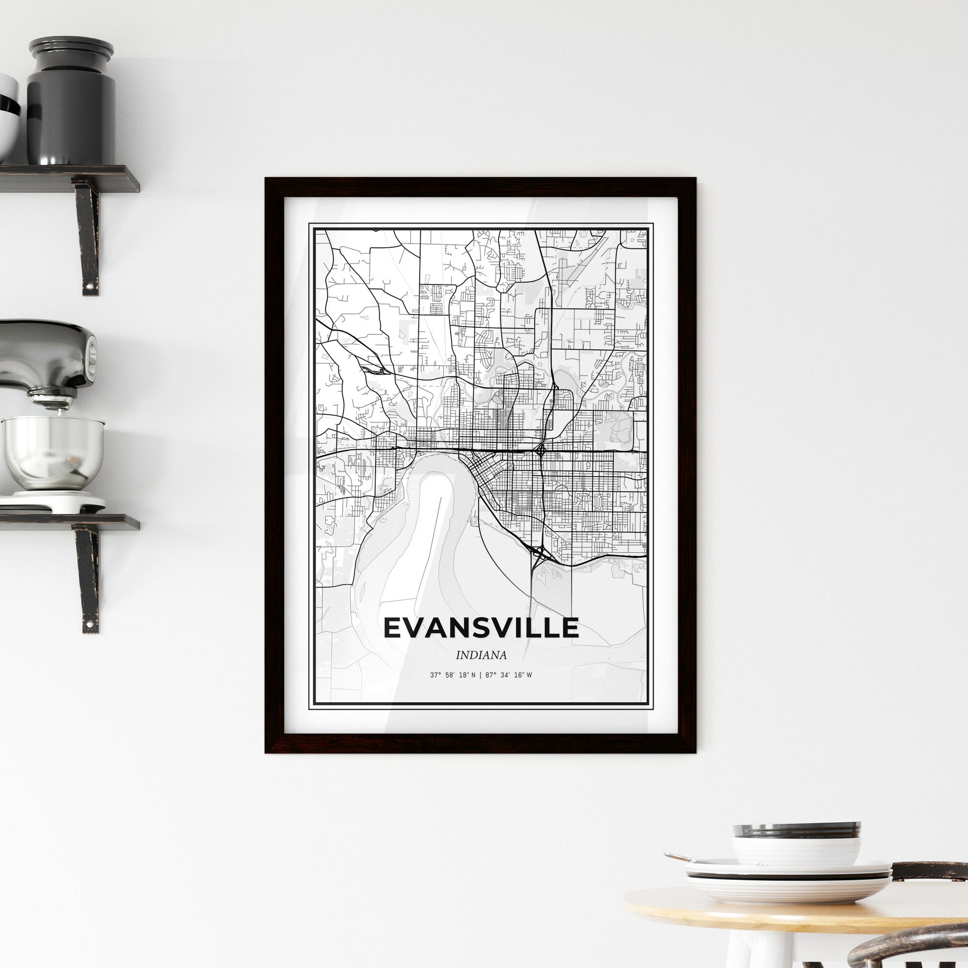 Evansville Indiana - Minimal City Map