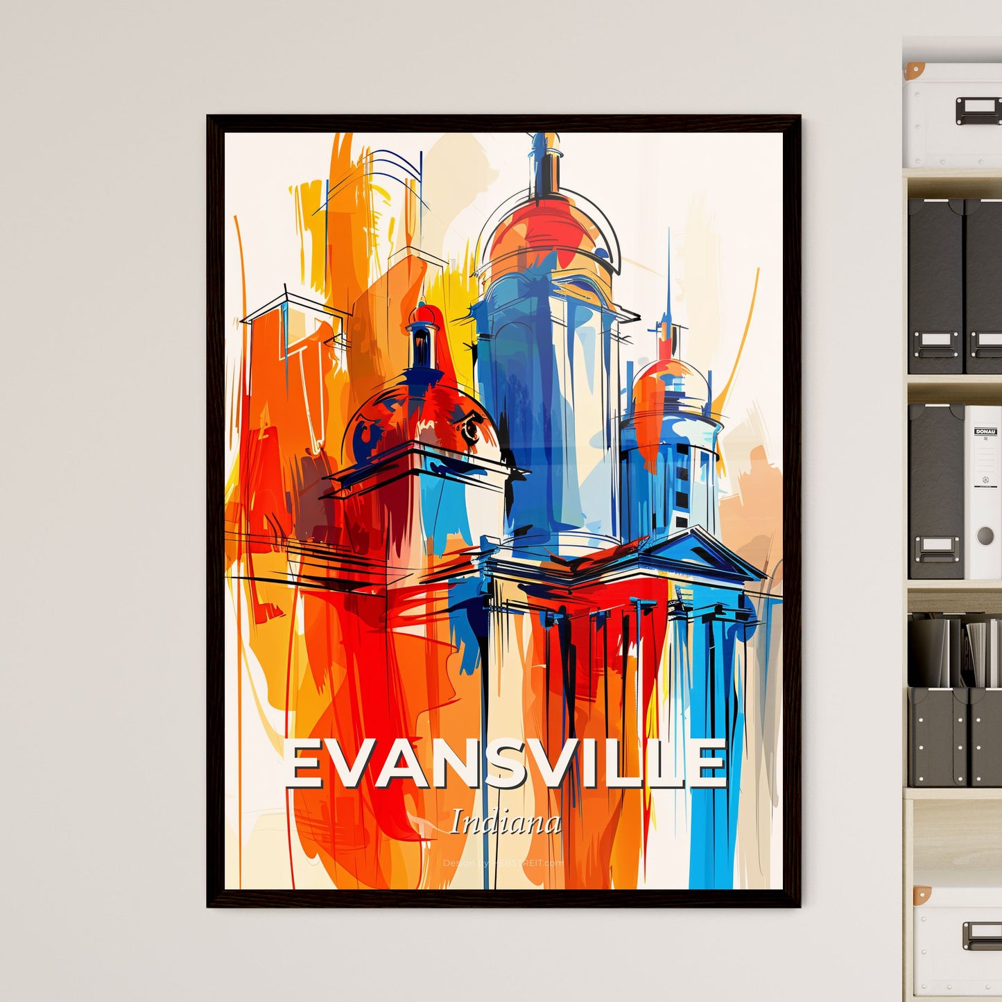 Vibrant Evansville, Indiana - A Colorful Drawing Of A Building