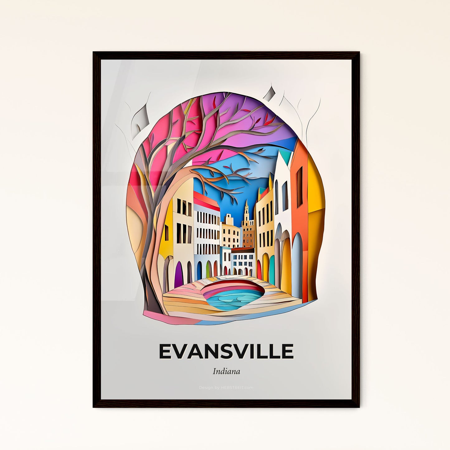 Vivid Evansville, Indiana - a paper cut of a city with a river