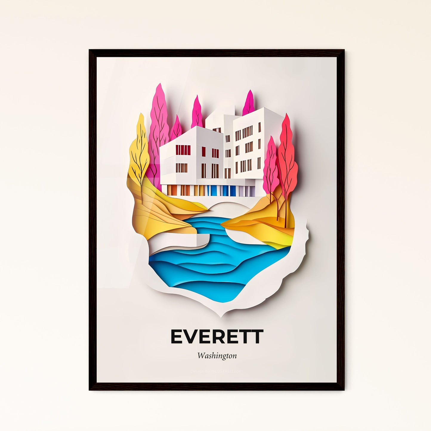 Vivid Everett, Washington - a paper cut of a house and a river