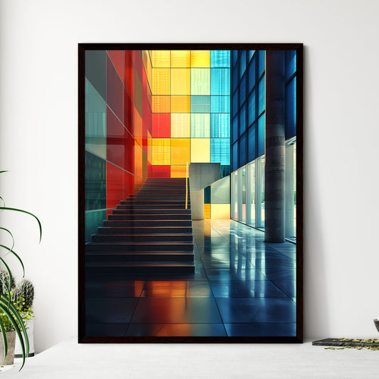 Vibrant Architectural Color Palette Symbolizes Mid-Project Transformative Design Decisions: Art-Focused Staircase Painting Framed Art