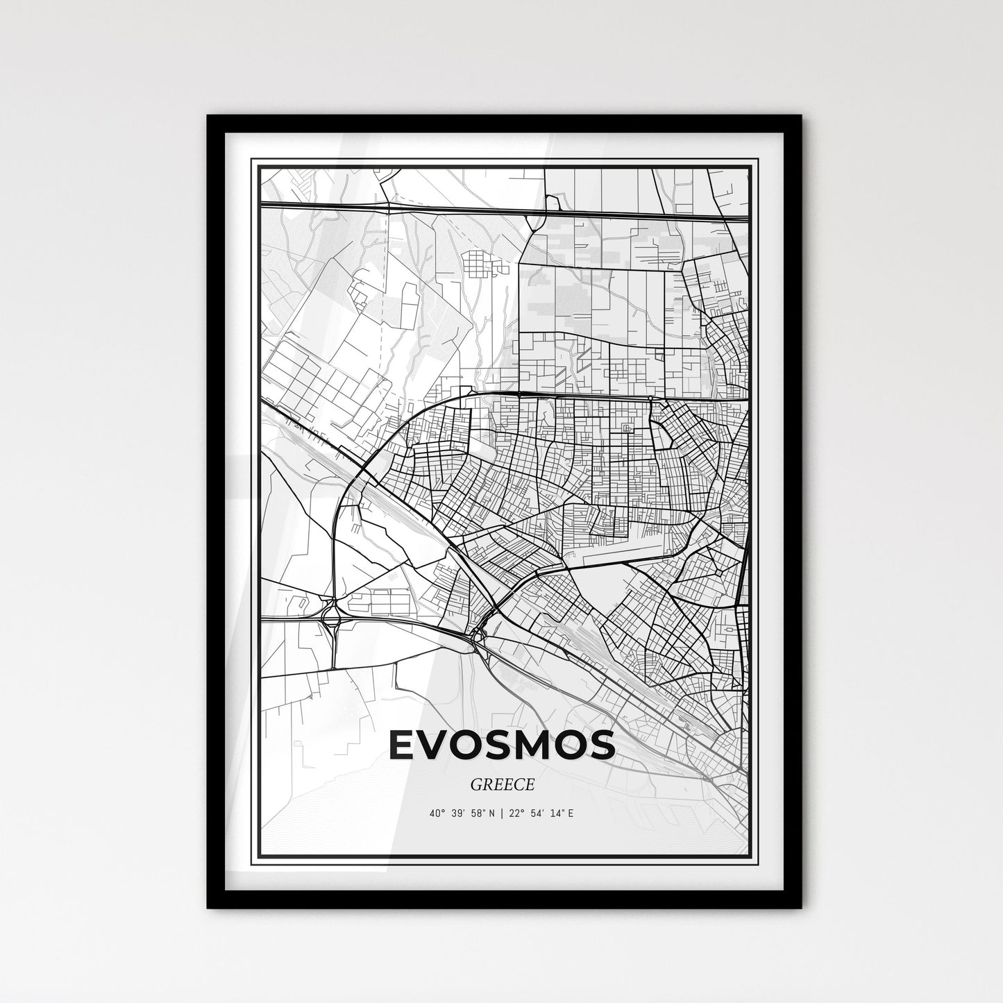 Evosmos Greece - Scandinavian Style City Map for Modern Home Decor